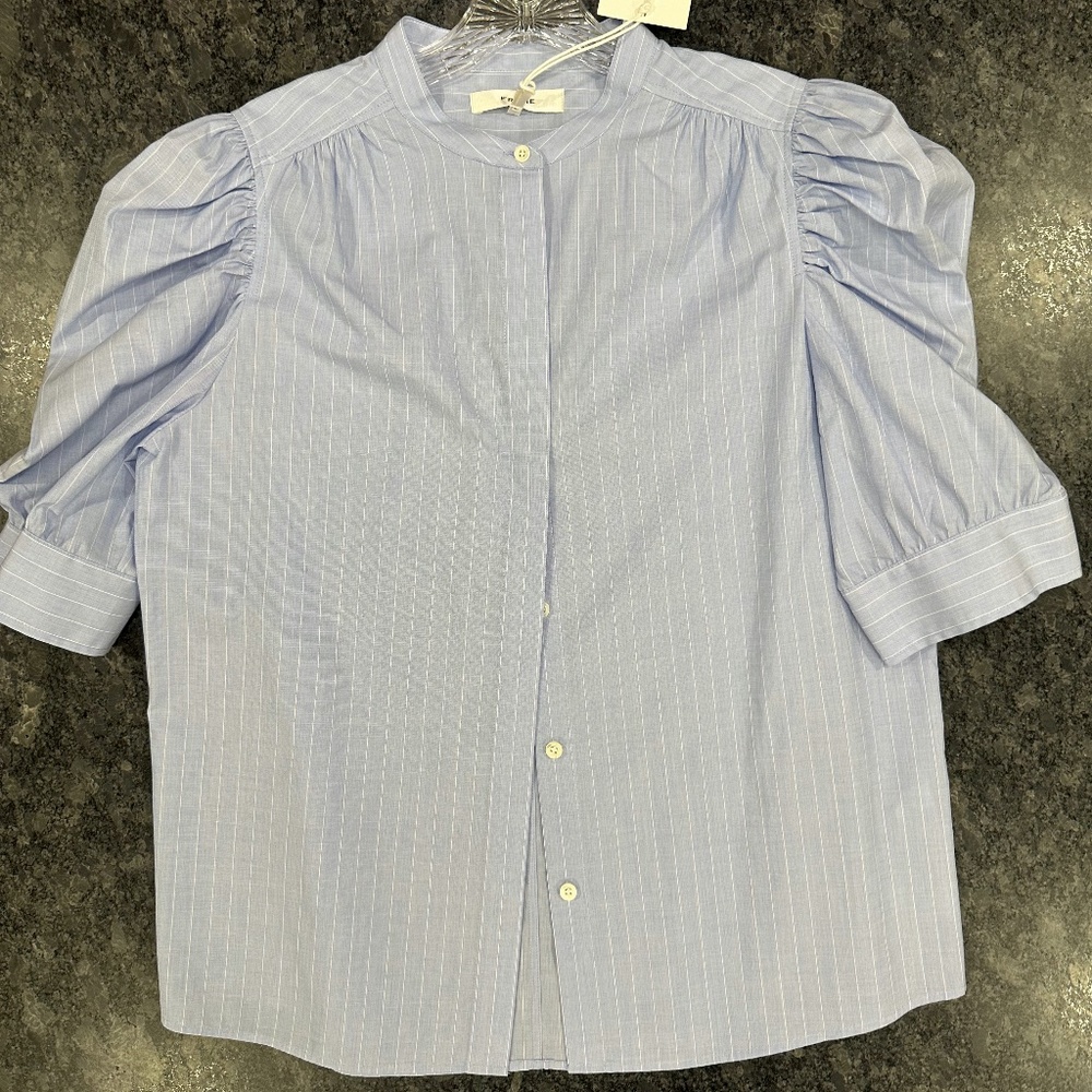 Frame Denim Light Blue Pinstripe Button-Down Puff Sleeve Shirt